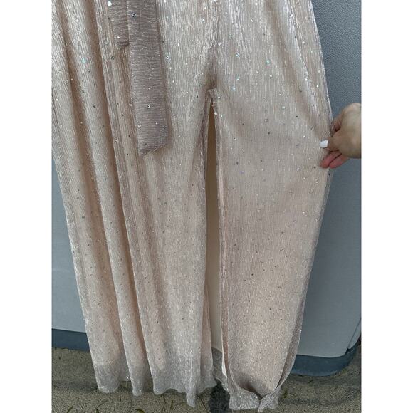 Baltic Born Sparkle Pale Pink Glitter Sleeveless Side Slit Maxi Dress Wedding M - Picture 6 of 12